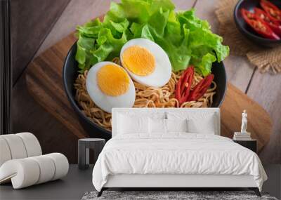 Instant noodles with egg in bowl Wall mural