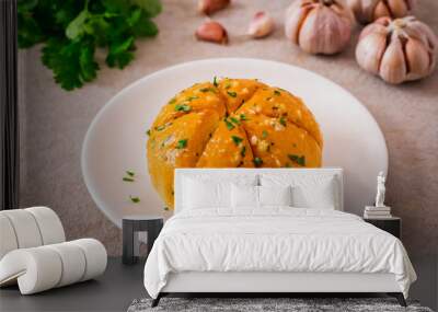 Korean cream cheese garlic bread on plate Wall mural