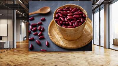 Red beans or red kidney bean in wicker basket. Wall mural