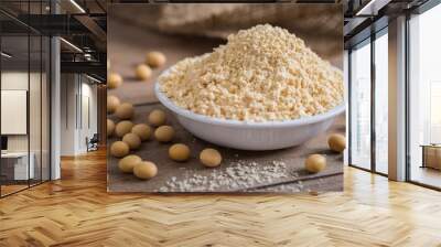 soy flour in bowl and soybean Wall mural