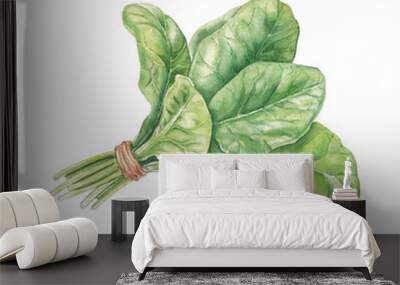 Watercolor bunch of spinach on a white Wall mural