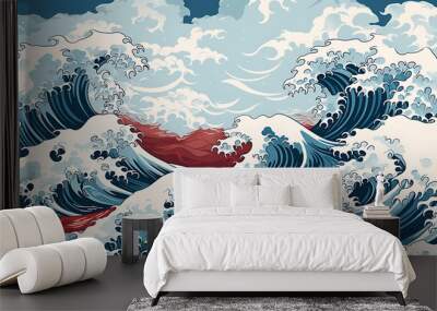 Abstract background from Japanese pattern sea wave Wall mural