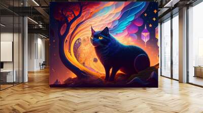 Abstract colourful background behind cat generative Ai  Wall mural