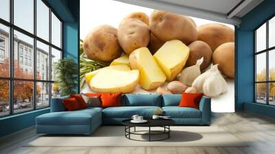 A fresh harvest of potatoes, garlic, and onions the building blocks of comfort food. Wall mural