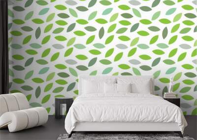 Green natural leaves pattern, vintage illustration background, green leaf monochrome graphic abstract design.	 Wall mural