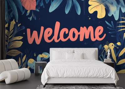 A welcoming flat art style banner featuring the word 