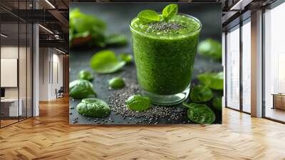 Fresh green smoothie brimming with vibrant health, a refreshing blend of nutritious greens and fruits Wall mural