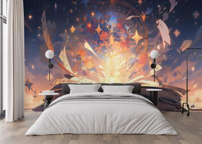 magic knowledge book with star dust. open book colorful Wall mural