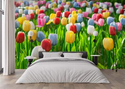 a field of colorful tuilps Wall mural