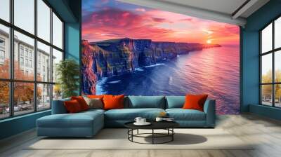 impressive cliff coast and sunset ocean Wall mural