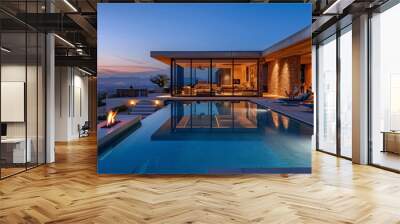 outdoor living space - modern mansion in the desert at night with swimming pool Wall mural