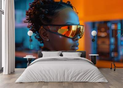 young female agent with modern sunglasses Wall mural