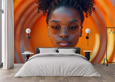 young female agent with modern sunglasses Wall mural