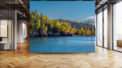 The Brilliant Fall Colors of Minnesota's North Shore of Lake Superior in a Panoramic View Wall mural