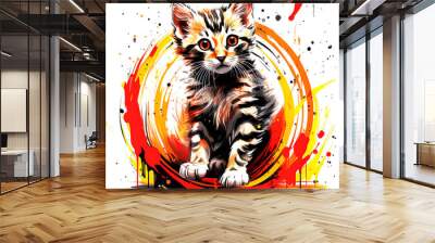 Striking digital paint of a cat with bold and dynamic lines, conveying a sense of untamed energy and wildness. The artwork captures the essence of the feline's grace and fierce nature. Wall mural