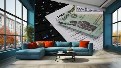 US IRS Internal Revenue Service income tax filing form 1040 with supporting documents. Wall mural