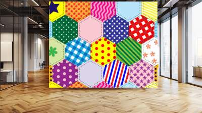 A vector illustration of a traditional patchwork quilt background in bright colours Wall mural