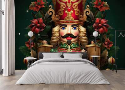 Nutcracker prince. Traditional wooden nutcracker fairytale character who comes to life on Christmas eve. Digital illustration. Wall mural