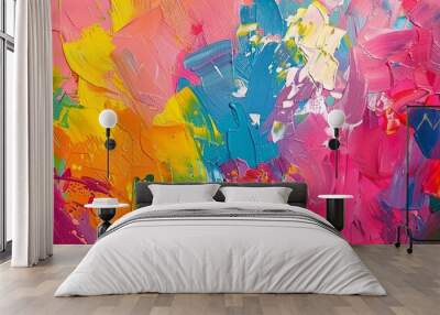 Colorful Abstract Artwork with a Pop of Pink and Blue Generative AI Wall mural