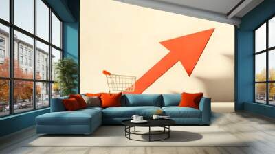 shopping cart with upward arrow Wall mural