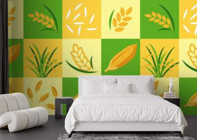 rice paddy abstract seamless geometric vector pattern for packaging design Wall mural