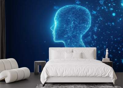 A Digital Human Silhouette Composed of Glowing Blue Particles Wall mural