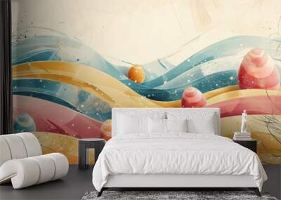 Abstract Easter Eggs on Wavy Background Wall mural