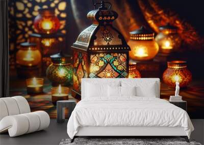 Ornate Lanterns Casting Vibrant Mosaic Shadows Wall mural