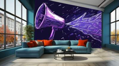 Purple Megaphone with Neon Glowing Lines and Dots Wall mural