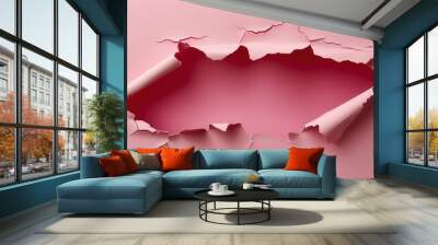 Torn Pink Paper with Ripped Edges and a Hole in the Middle Wall mural