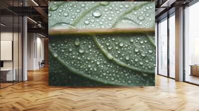 close up of beautiful green leaf texture with dew water Wall mural