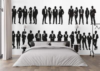 Set of business people silhouette, man and woman team, isolated on white background Wall mural