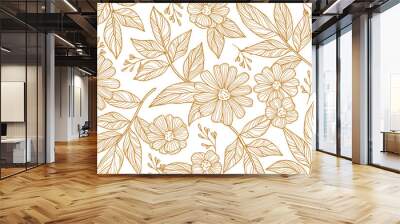 Tropical leaf line art wallpaper background vector. Natural monstera and banana leaves pattern design in minimalist linear.	 Wall mural