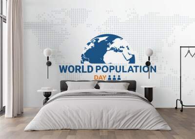 World Population Day, with group of colorful raise arms on dot world map dark blue background vector design. Wall mural