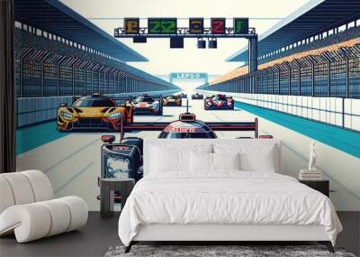 competition championship of racing car formula in circuit track pixel art illustration Wall mural