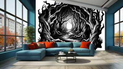 creepy horror spooky tree monster haunted illustration Wall mural