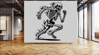 full body skeleton on fire running pose vector illustration Wall mural