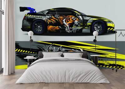 car wrap, decal, vinyl sticker designs concept. auto design geometric stripe tiger background Wall mural