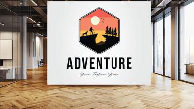 adventure or silhouette adventurer with wolf logo vector illustration design Wall mural