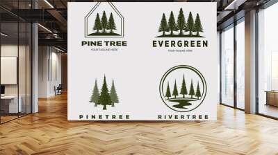 pine tree forest set logo vector illustration design Wall mural