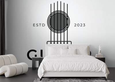 string guitar acoustic or electric bass logo vector illustration design Wall mural