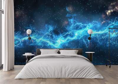 A blue electric line is shown in the sky with a lot of stars Wall mural