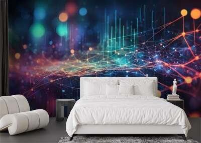 A colorful, abstract image of a network of lines and dots Wall mural