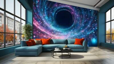 Futuristic data technology background. with neon lights and glowing orbs Wall mural