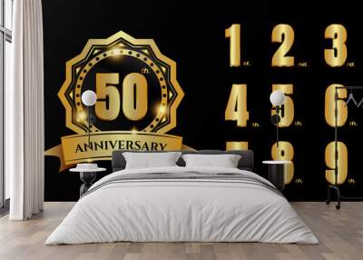 Luxury gold anniversary number logo badge labels design vector Wall mural