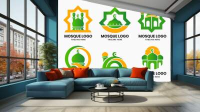 Set of islamic mosque logo design template Wall mural