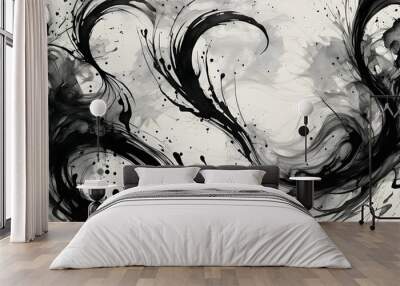 The image is a black and white painting of two black lines that are curving Wall mural