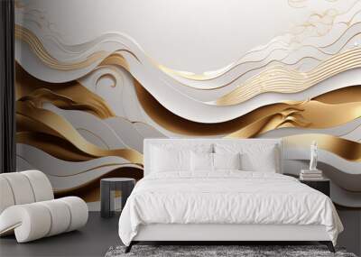 3d white gold waves wallpaper Wall mural