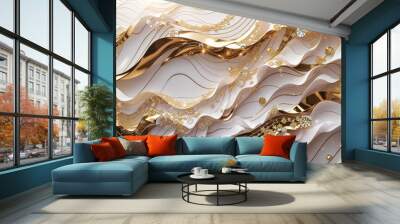 3d white gold waves wallpaper Wall mural