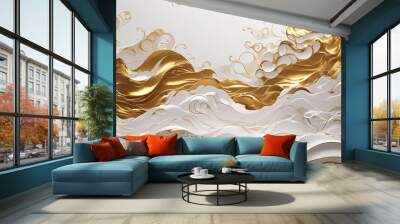 3d white gold waves wallpaper Wall mural